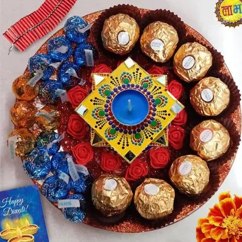 Exciting Diwali Platter of Imported Chocolates n Handmade Diya