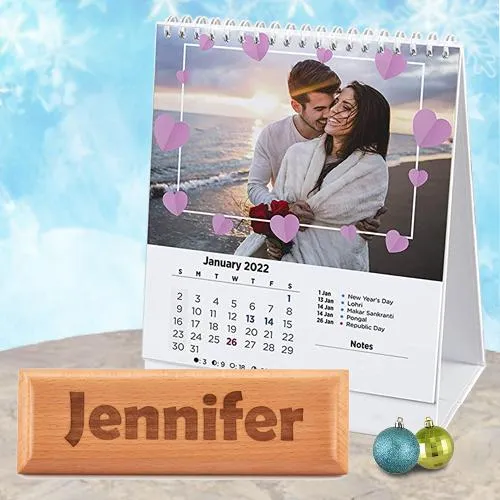 Special Personalized Engraved Wooden Name Plate with Desk Calendar