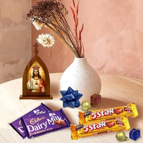 Divine Xmas Gift of Holy Statue, Pendant n Chocolates