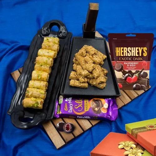 Lovely Combo of Roll N Almond Sticks Baklava with Assorted Chocolates