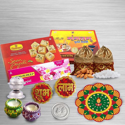 Magical Diwali Pooja Samagri with Dry Fruits n Haldiram Sweets