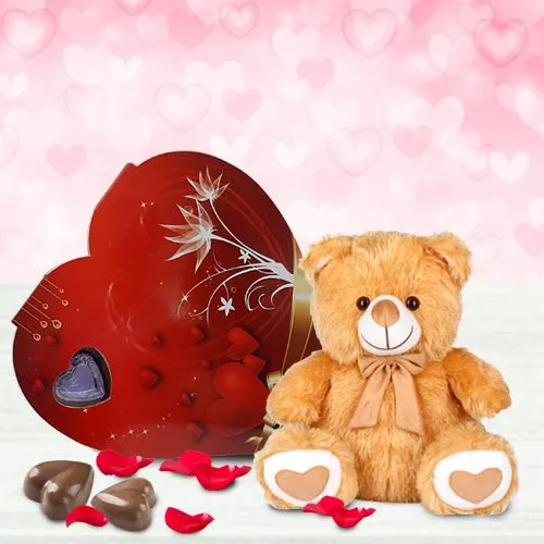 Admirable Gift of Homemade Heart Shape Chocolates with Teddy