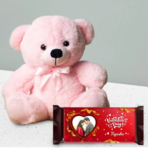 Personalized Choco Wrapper with Chocolate with Teddy for Valentine