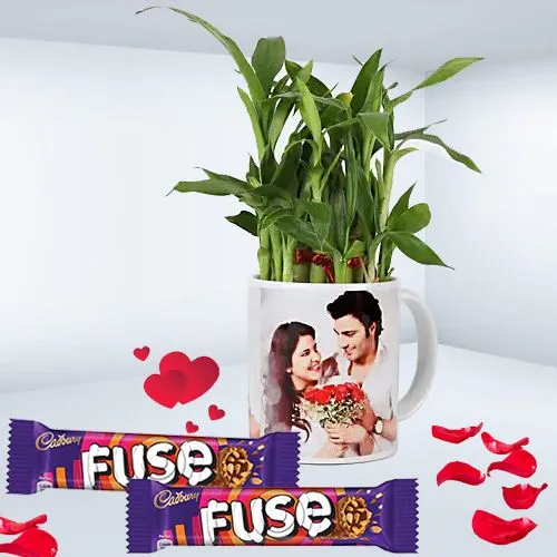 Charming Two Layer Lucky Bamboo Plant in Personalized Mug with Cadbury Fuse