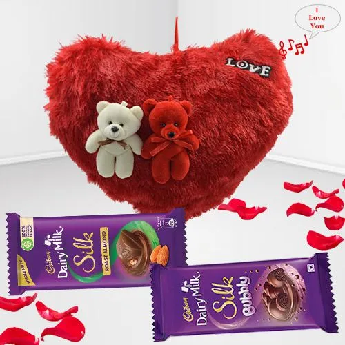 ILU Singing Heart Shape Cushion with Cadbury Silk for Valentine