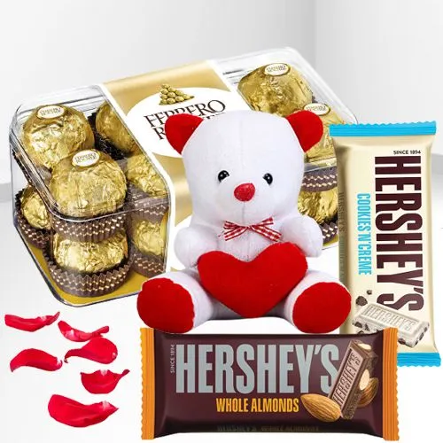 Excellent Ferrero Rocher  N  Hersheys Chocolates with Valentine Teddy