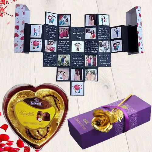 Admirable Pop Heart Personalized Card with Heart Shape Sapphire Chocolate n Golden Rose
