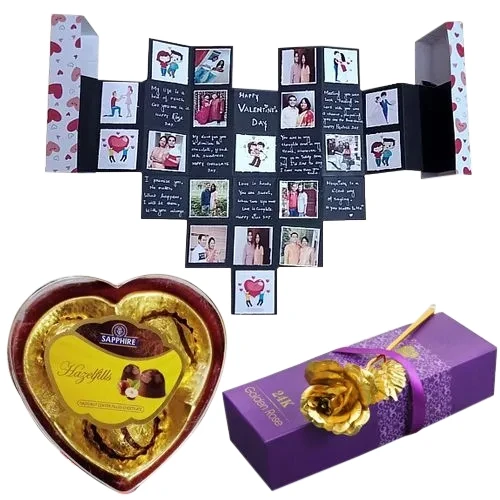 Hearty PopOut Personalized Maze Card with Sapphire Hazelfills Chocolate Box n Golden Rose	
