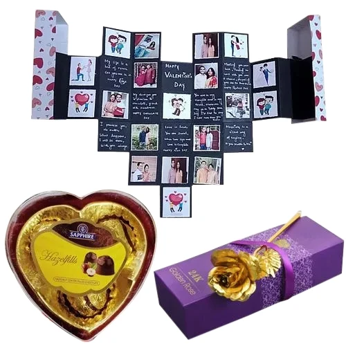 Personalized PopOut Maze Card with Sapphire Hazelfills Chocolate Box n Golden Rose Combo	