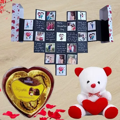 Exclusive Pop Out Heart Personalized Card with Heart Shape Sapphire Chocolate Box  N  a 6in Teddy
