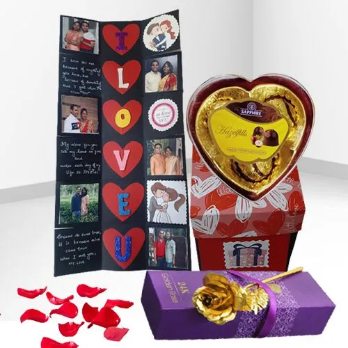Charismatic Love Infinity Personalized Card with Heart Shape Sapphire Chocolate Box  N  a Golden Rose