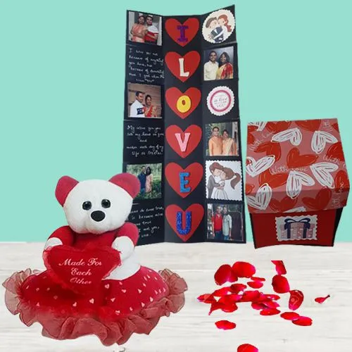 Cool Personalized Infinity Explosion Card with a heart holding Teddy