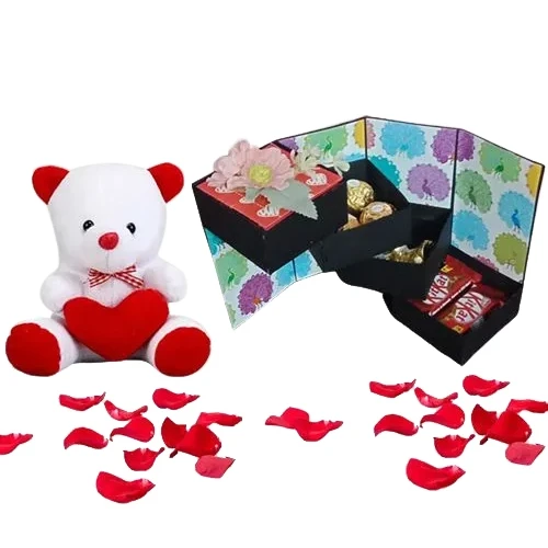 Pristine Combo of 4 Layer Handmade Stepper Box of Assorted Chocolates  N  Heart Teddy	