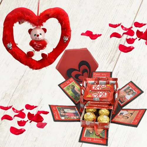 Amazing Personalized Hexagon Explosion Box of Chocolates with a Teddy Heart