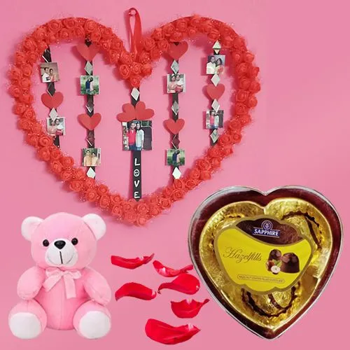 Dashing Personalized Handmade Love Frame with a Sapphire Heart Chocolates n a Teddy