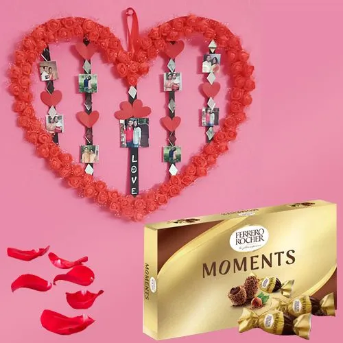 Beautiful Handmade Love Frame of Personalized Photos with Ferrero Rocher Chocolates