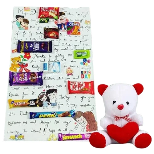 Splendid Choco Message Card with Assorted Chocolates and Heart Teddy 	