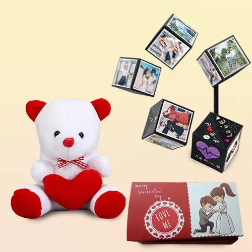 Dashing Magic Pop Up Box of Personalized Photos and a Teddy with Heart