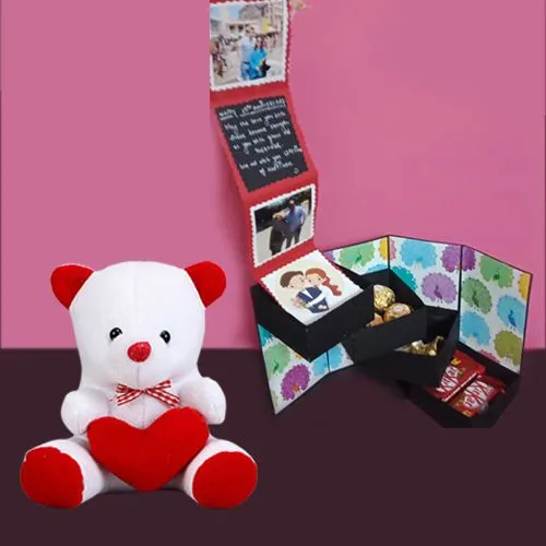 Amazing 4 Stepper Pull Out Box of Chocolates n Personalized Photos with a Small Teddy