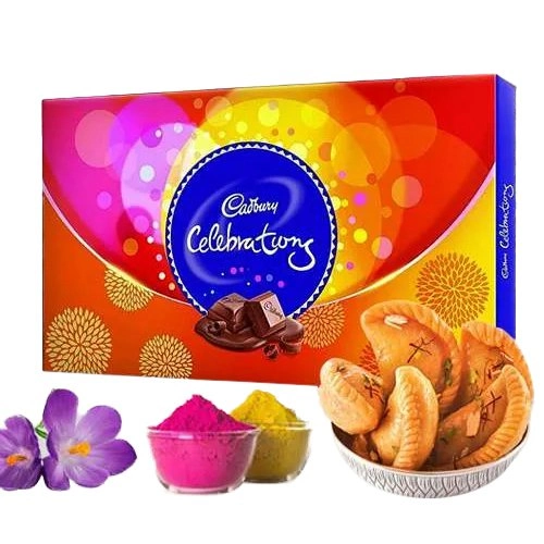 Delightful Haldiram Gujiya n Assorted Cadbury Chocolates for Holi Gift