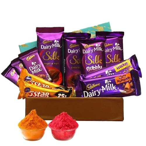 Exciting Cadbury Chocolates Gift Box  n Herbal Gulal for Holi