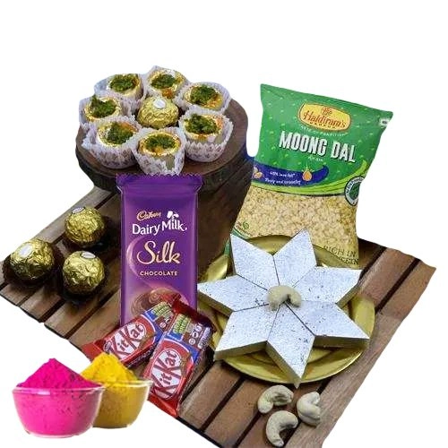 Ravishing Holi Gifts Combo of Haldiram Sweets n Chocolates with Free Gulal