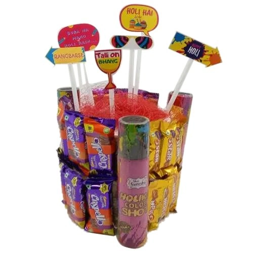 Delicious Assorted Cadbury Chocolates Tower with Holi Colours