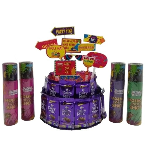 Exclusive Cadbury Chocolates Tower with Holi Colours  N  Props