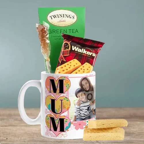 Shop Personalized Photo Coffee Mug with Twinings Green Tea N Walker Cookies