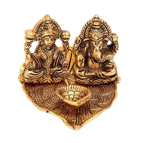 Designer Gold Toned Lakshmi Ganesh Diya