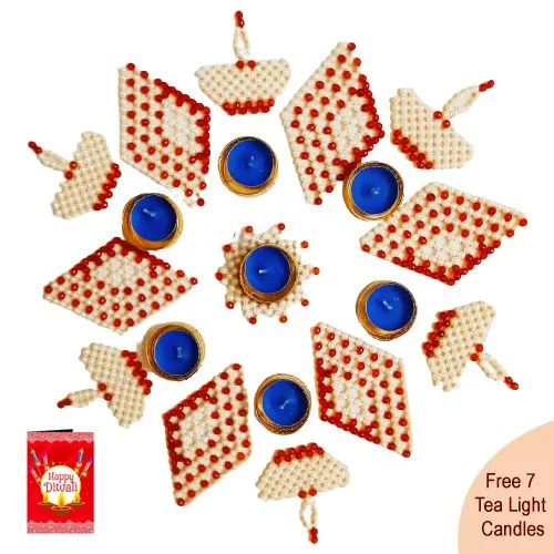 Beautifying Pearl Beads Rangoli  N  Wax Diya Decor set of 20pcs