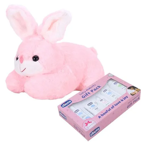 Cute Rabbit Soft Toy N Chicco Baby Care Gift Combo