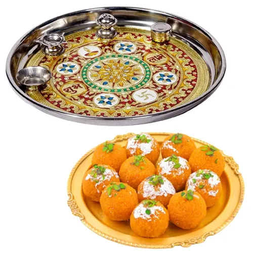 Order Subh Labh Stainless Steel Thali with Haldirams Laddoo
