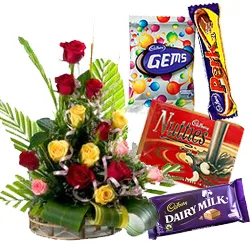 Shop for Mixed Roses Arrangement with Assorted Cadbury Chocolates