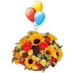 Send Mixed Flower Bouquet with Balloons