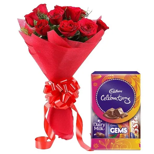 Red Rose Bouquet N Cadbury Mini Celebrations Pack