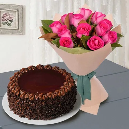 Order Combo Gift of Red Roses N Chocolate Cake Online