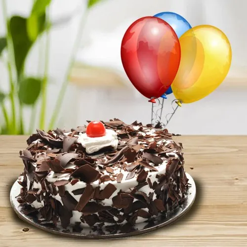 Online Deliver Black Forest Cake with Balloons
