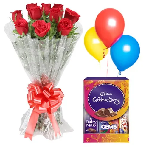 Roses with Chocolates n Balloons