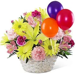 Buy Assorted Flowers Basket N Balloons