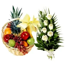 Order Fruits Basket and Roses Bouquet Online