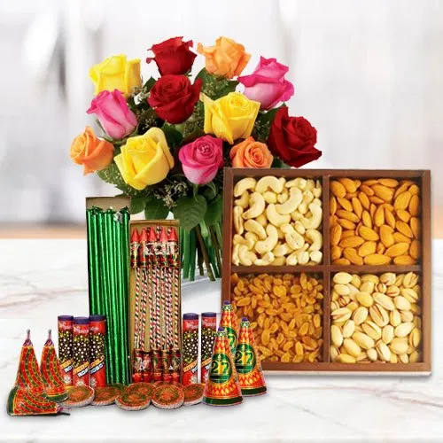 Wondrous Combo of Dry Fruits 12 Pcs Mixed Roses and Crackers