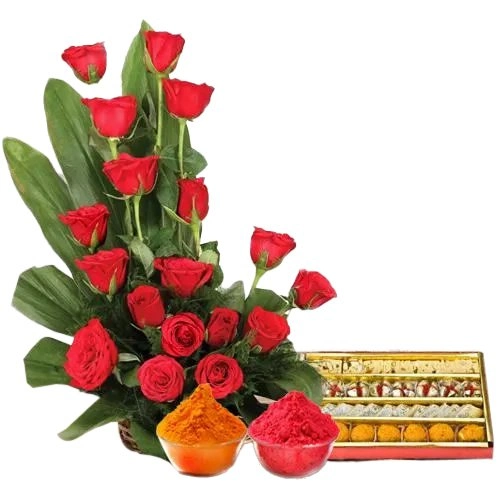 Exquisite 18 Red  Roses with delicious heavenly mixed Sweets