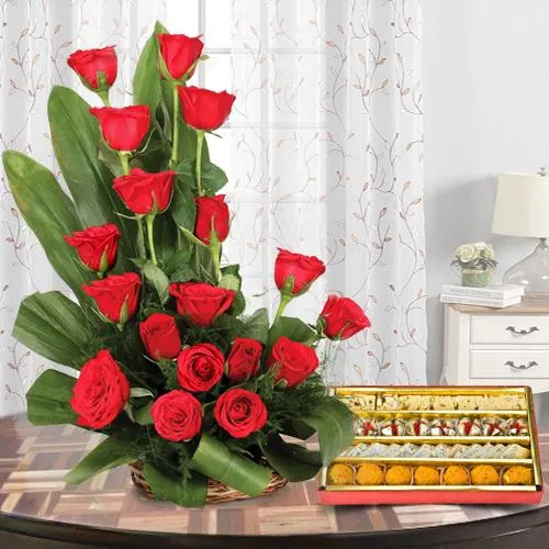 Red Roses Arrangement with Haldirams Mixed Sweets