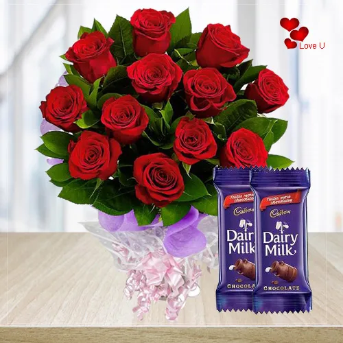 Send Online Combo of Red Roses with Dairy Milk Chocolates