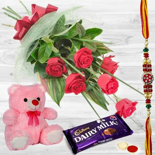 Red Rose Bunch with Teddy and Chocolates