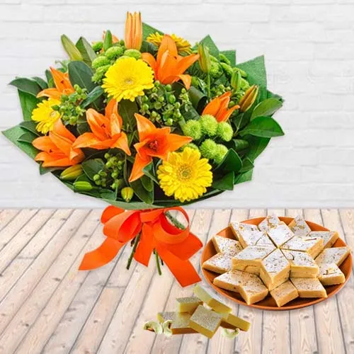 Book Online Seasonal Flowers with Kaju Barfi