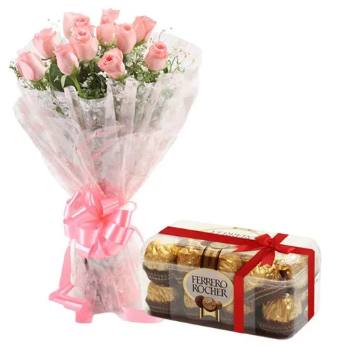 Online Combo of Ferrero Rocher and Pink Roses