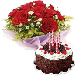 Shop for Black Forest Cake and Red Rose Bouquet