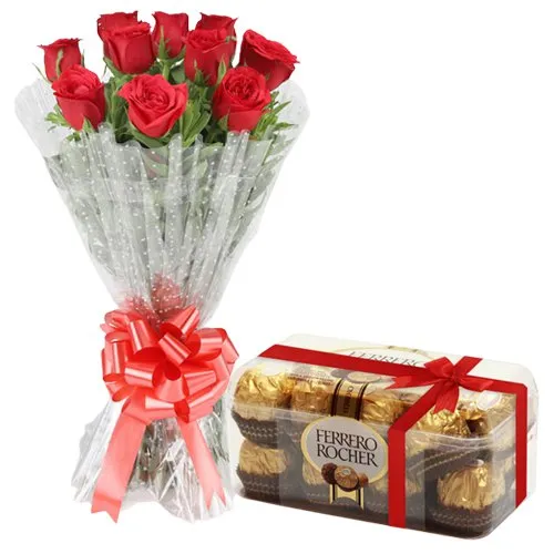 Online Red Rose Bouquet with Ferrero Rocher Chocolates